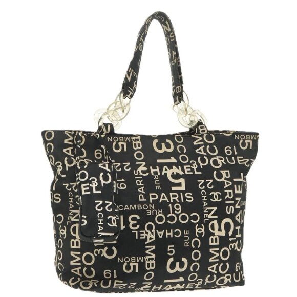 CHANEL Chain Bycy Tote Bag Canvas Plastic Black Clear Silver CC Auth am7247 - Picture 1 of 15